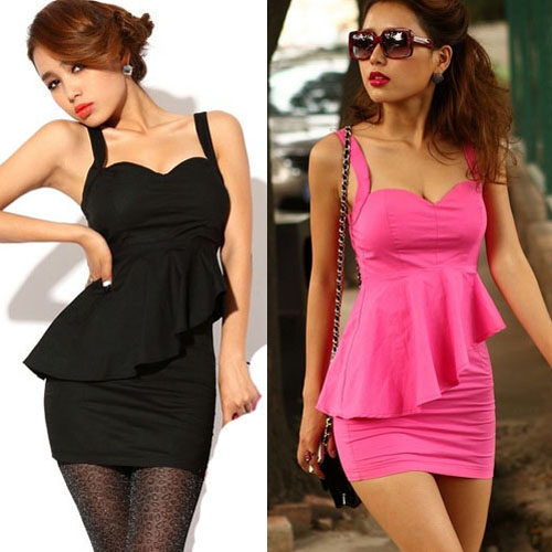 Women's Fashion Sexy Slim Fit Solid Color Flouncing Low-cut Backless Slip Dress